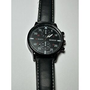 Men's Migeer Wuartz Wristwatch  Black Leather Band. Needs New Battery